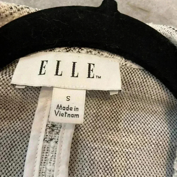 Elle Cream Black Gray Cotton Tweed Lightweight Unlined Open Front Blazer Size S - Picture 12 of 12